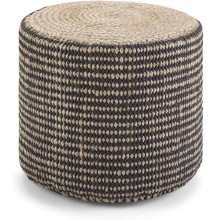 SIMPLIHOME Larissa Round Pouf, Footstool, Upholstered in Natural Hand Braided Jute, for the Living Room, Bedroom and Kids Room, Boho, Contemporary, Modern